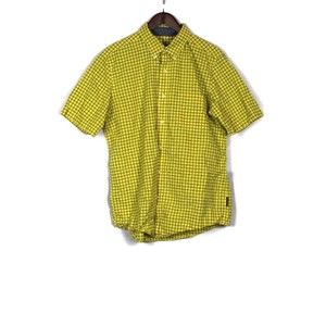 Chaps Yellow Black Check Men's Dress Shirt Short Sleeve Button Down Large 014